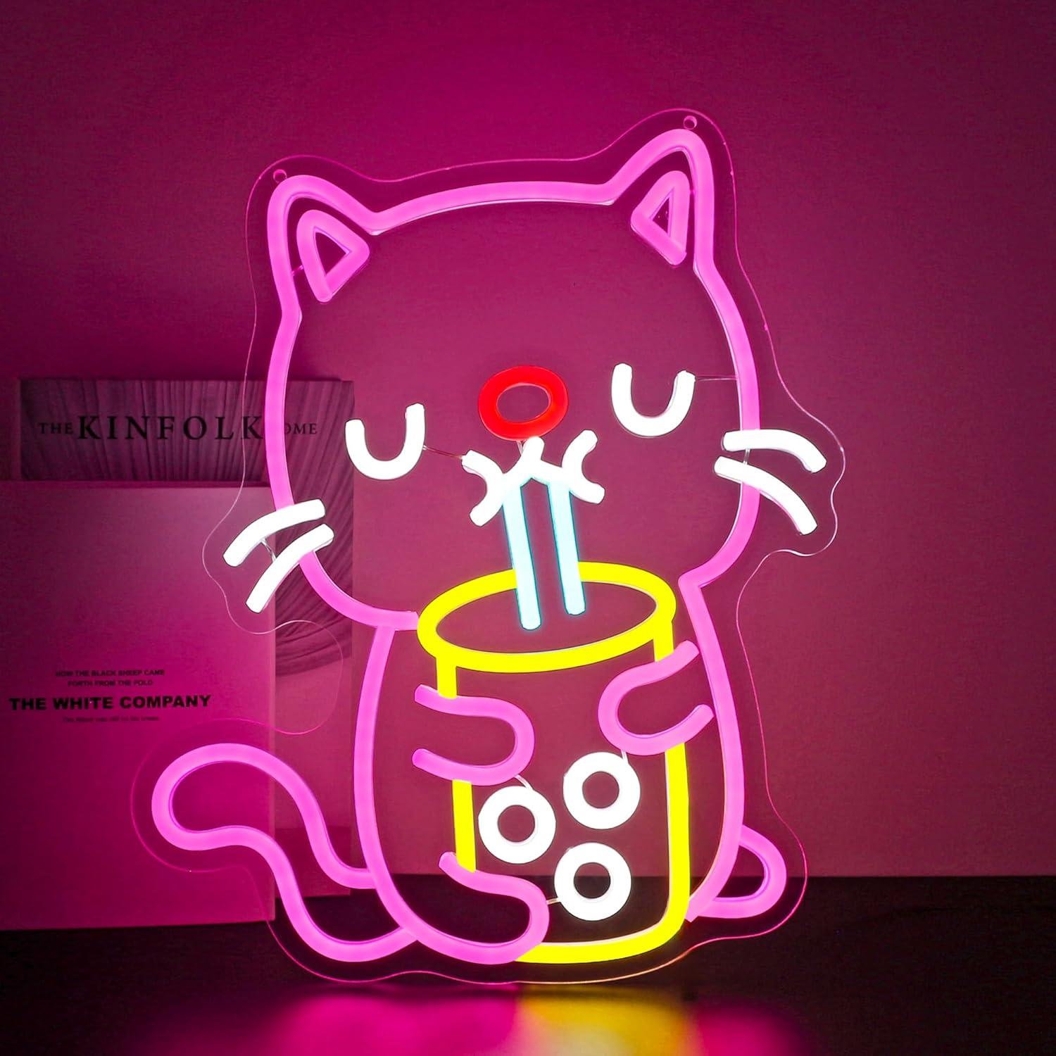 Gaming Accessories Shop - Kedi Boba Çayı Neon Tabela USB